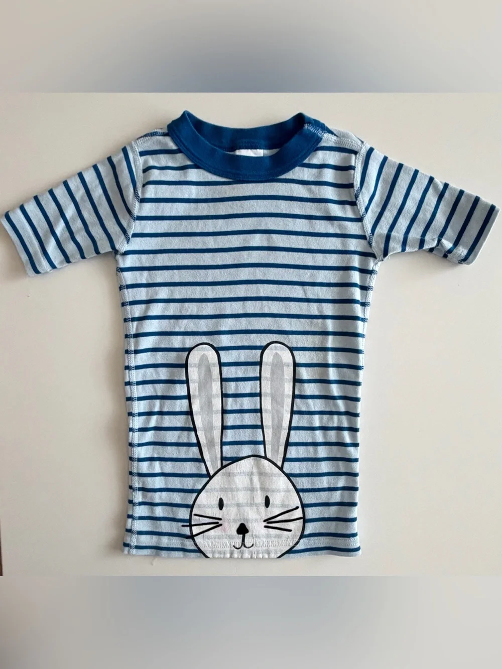 Hanna Andersson Unisex Blue Striped Bunny Pajama Set Kids Size 6-7 120 cm